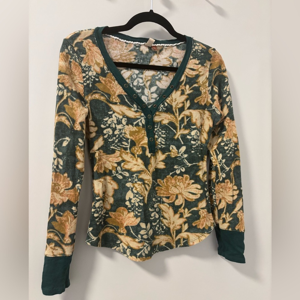 Pilcro Green and Yellow Fitted Long Sleeve Blouse
